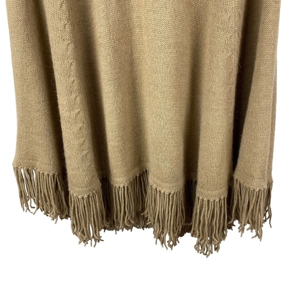 Novica Alpaca Knit Sweater Poncho Cape Tan Brown Pullover Fringe Peru One Size - Picture 4 of 9